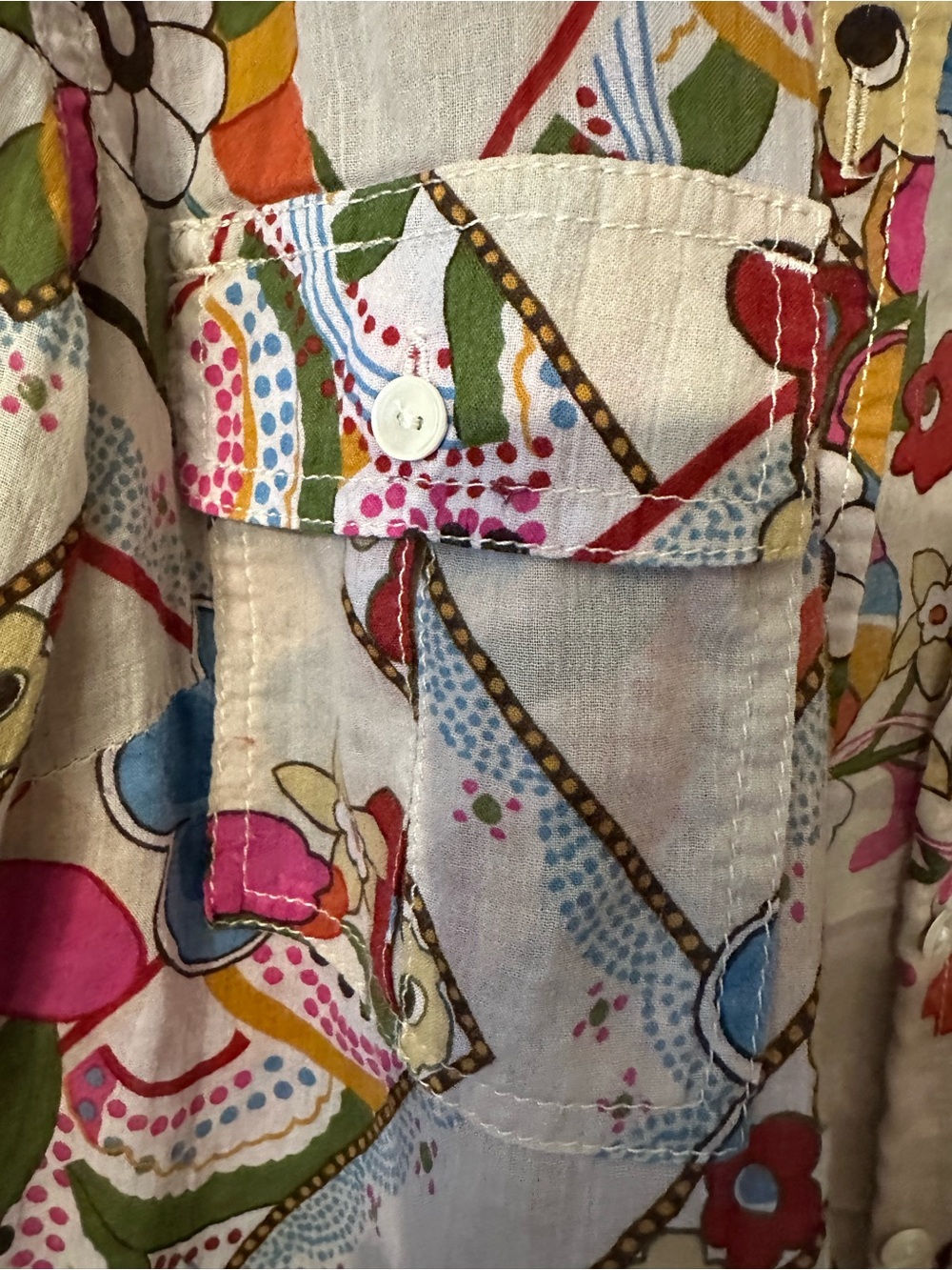 Lucky Brand Cream Button-Down Shirt with Multicolor Floral Print - Picture 3 of 5